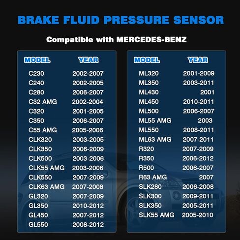 مستشعر ضغط سائل الفرامل متوافق مع 2003-2011 مرسيدس بنز CLK320 CLK500 SLK280 SLK350 ML350 لاستبدال A0025428418 0025428418 002542841864 A002542841864 in Kuwait