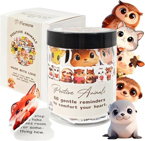 برطمان حيوانات للدعم العاطفي - 60 قطعة من بطاقات تأكيد الحيوانات، ملاحظات إيجابية للحيوانات لتخفيف التوتر والقلق، هدايا دعم عاطفي تحفيزية للرجال والنساء والأصدقاء وزملاء العمل in Kuwait