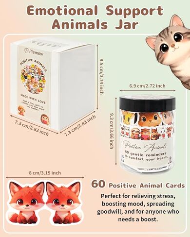 برطمان حيوانات للدعم العاطفي - 60 قطعة من بطاقات تأكيد الحيوانات، ملاحظات إيجابية للحيوانات لتخفيف التوتر والقلق، هدايا دعم عاطفي تحفيزية للرجال والنساء والأصدقاء وزملاء العمل in Kuwait