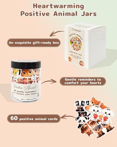 برطمان حيوانات للدعم العاطفي - 60 قطعة من بطاقات تأكيد الحيوانات، ملاحظات إيجابية للحيوانات لتخفيف التوتر والقلق، هدايا دعم عاطفي تحفيزية للرجال والنساء والأصدقاء وزملاء العمل in Kuwait