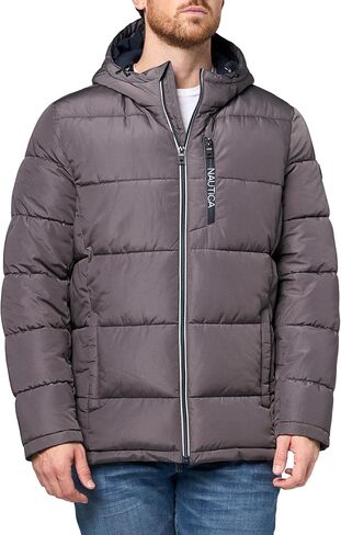 Nautica Men's Midweight Quilted Faux Memory Puffer Jacket –Adjustable Hood Insulated Winter Coat in Kuwait