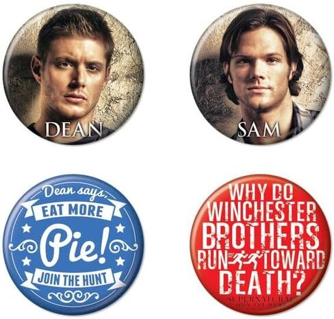 مجموعة Ata-Boy Supernatural TV Show Sam، Dean، and Quotes مكونة من أربعة أزرار قابلة للجمع مقاس 1.25 بوصة in Saudi Arabia