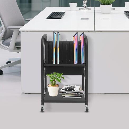 محطة شحن متنقلة مكونة من 10 أجهزة، عربة شحن كمبيوتر محمول مفتوحة للفصل الدراسي - عربة شحن تابلت iPad Chromebook مع شريط طاقة وفواصل، حامل شحن محمول للمكتب المدرسي in Kuwait