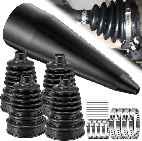 4 PCS Rubber CV Axle Boot Repair Kit with CV Boot Tool Cone Mounting, 8pcs Stainless Steel Clamps and 12pcs Cable ties for 2.41" 2.81" 3.43" Calibers, Waterproof Dustproof Protection for Protect Axle in Saudi Arabia