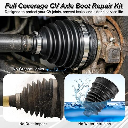 4 PCS Rubber CV Axle Boot Repair Kit with CV Boot Tool Cone Mounting, 8pcs Stainless Steel Clamps and 12pcs Cable ties for 2.41" 2.81" 3.43" Calibers, Waterproof Dustproof Protection for Protect Axle in Saudi Arabia