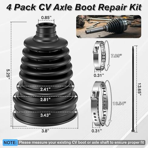 4 PCS Rubber CV Axle Boot Repair Kit with CV Boot Tool Cone Mounting, 8pcs Stainless Steel Clamps and 12pcs Cable ties for 2.41" 2.81" 3.43" Calibers, Waterproof Dustproof Protection for Protect Axle in Saudi Arabia