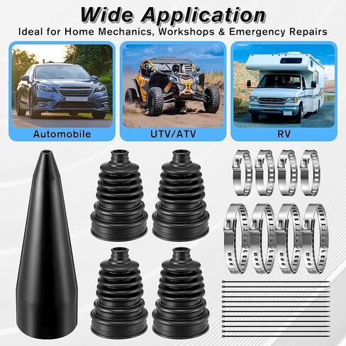 4 PCS Rubber CV Axle Boot Repair Kit with CV Boot Tool Cone Mounting, 8pcs Stainless Steel Clamps and 12pcs Cable ties for 2.41" 2.81" 3.43" Calibers, Waterproof Dustproof Protection for Protect Axle in Saudi Arabia