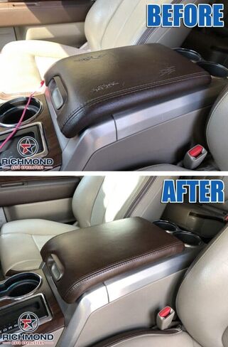 تنجيد السيارات ريتشموند - غطاء غطاء وحدة التحكم متوافق مع سيارة Ford Explorer Limited 2011-2015، غطاء غطاء وحدة التحكم المركزي البديل من الجلد الأصلي، أسود in Kuwait