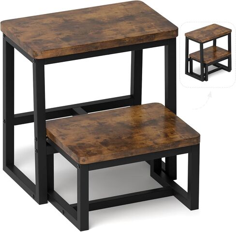 2 Step Stool for Adults Kids Wooden Toddler Step Stool with 500 Lbs Capacity, 3 in 1 Heavy Duty Sturdy Stepping Stools Bedside Foot Stool for Kichen/Bathroom/Bedroom High beds, Non-Slip Pads in Saudi Arabia