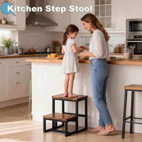 2 Step Stool for Adults Kids Wooden Toddler Step Stool with 500 Lbs Capacity, 3 in 1 Heavy Duty Sturdy Stepping Stools Bedside Foot Stool for Kichen/Bathroom/Bedroom High beds, Non-Slip Pads in Saudi Arabia