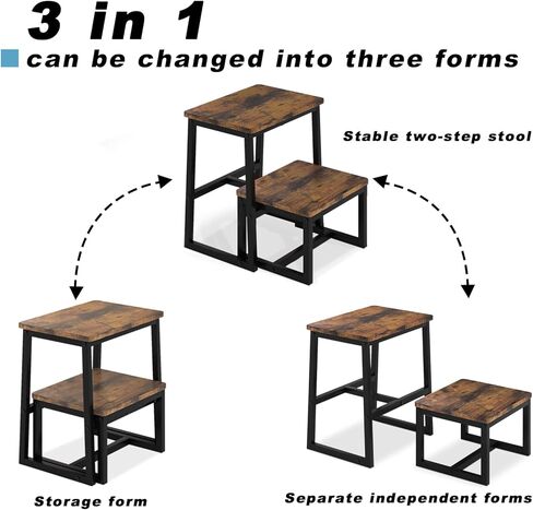 2 Step Stool for Adults Kids Wooden Toddler Step Stool with 500 Lbs Capacity, 3 in 1 Heavy Duty Sturdy Stepping Stools Bedside Foot Stool for Kichen/Bathroom/Bedroom High beds, Non-Slip Pads in Saudi Arabia