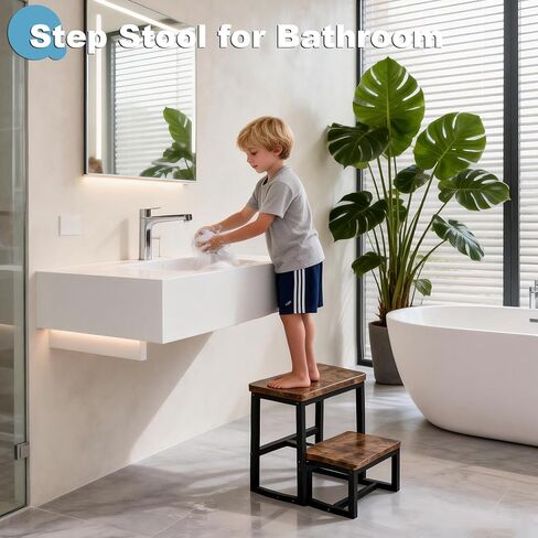 2 Step Stool for Adults Kids Wooden Toddler Step Stool with 500 Lbs Capacity, 3 in 1 Heavy Duty Sturdy Stepping Stools Bedside Foot Stool for Kichen/Bathroom/Bedroom High beds, Non-Slip Pads in Saudi Arabia
