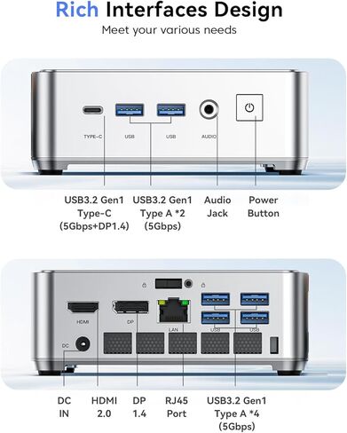 KAMRUI Mini PC، Intel 12th Alder Lake- N95 (حتى 3.4 جيجا هرتز) أجهزة كمبيوتر مكتبية صغيرة Windows 11 Pro، 8 جيجا DDR4 256 جيجا M.2 SSD، Micro PC يدعم 4K، Dual HDMI2.0/WiFi 5/BT4.2/Gigabit Ethernet in Kuwait