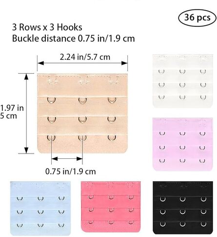 36 PCS Assorted Colors 3 Rows x 3 Hooks Spacing Women's Nylon Bra Extender,Women's Bra Extenders, Soft Comfortable Elastic Adjustable Bra Extender for Women in Saudi Arabia