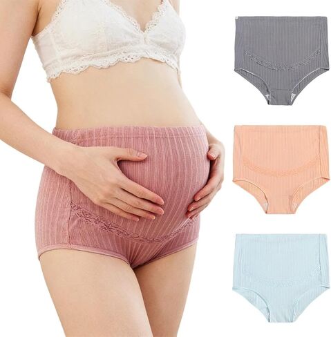 4Pcs Maternity Underwear with Adjustable Belly Support - Plus Size Breathable Combed Cotton High Waist Panties for Pregnant Women Multicolor in Saudi Arabia