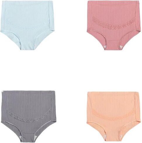 4Pcs Maternity Underwear with Adjustable Belly Support - Plus Size Breathable Combed Cotton High Waist Panties for Pregnant Women Multicolor in Saudi Arabia