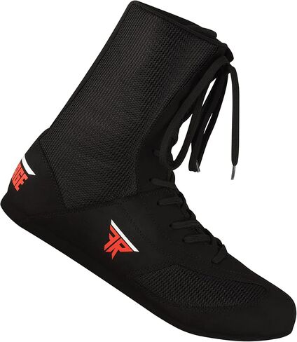 FISTRAGE Leather High and Top Kick Boxing Shoes Fighting Sports Training Mesh Unisex Pro Men's and Youth Light Weight | Black Color Boxing Shoes for Adults in Saudi Arabia