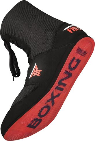 FISTRAGE Leather High and Top Kick Boxing Shoes Fighting Sports Training Mesh Unisex Pro Men's and Youth Light Weight | Black Color Boxing Shoes for Adults in Saudi Arabia