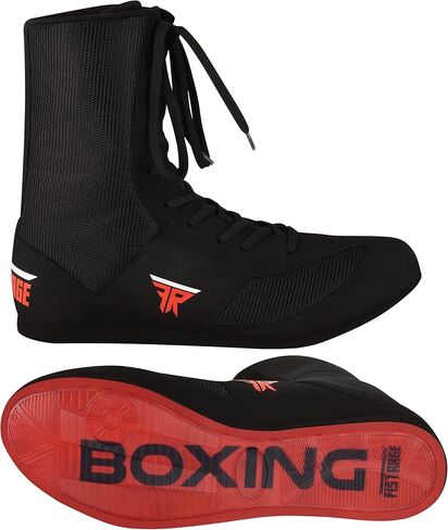 FISTRAGE Leather High and Top Kick Boxing Shoes Fighting Sports Training Mesh Unisex Pro Men's and Youth Light Weight | Black Color Boxing Shoes for Adults in Saudi Arabia