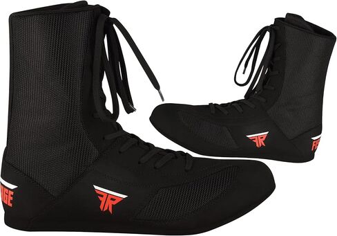 FISTRAGE Leather High and Top Kick Boxing Shoes Fighting Sports Training Mesh Unisex Pro Men's and Youth Light Weight | Black Color Boxing Shoes for Adults in Saudi Arabia