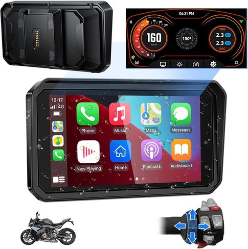 LBW 6" Motorcycle CarPlay GPS Navigation Fit for BMW with Wonder Wheel, Wireless Bluetooth, 1000 Nits Waterproof HD Touch Screen, Plug&Play, Support Voice Control, TPMS/Light Sensor/Siri, Android Auto in Kuwait