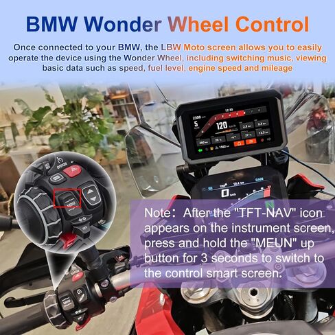 LBW 6" Motorcycle CarPlay GPS Navigation Fit for BMW with Wonder Wheel, Wireless Bluetooth, 1000 Nits Waterproof HD Touch Screen, Plug&Play, Support Voice Control, TPMS/Light Sensor/Siri, Android Auto in Kuwait