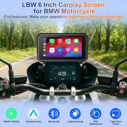 LBW 6" Motorcycle CarPlay GPS Navigation Fit for BMW with Wonder Wheel, Wireless Bluetooth, 1000 Nits Waterproof HD Touch Screen, Plug&Play, Support Voice Control, TPMS/Light Sensor/Siri, Android Auto in Kuwait