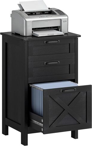 HOMCOM 3 Drawer File Cabinet with Silent Slides, Vertical Filing Cabinet for Hanging A4/Letter Size, Rustic Farmhouse Printer Stand with Storage for Home Office, Distressed White in Kuwait