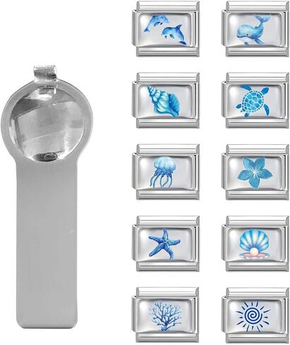 papasgix Italian Charm Bracelet Charms Silver Set Links Bulk with Opening Tool 9mm Italian Charms Blue Ocean Italian Modular Bracelet Links Handmade DIY Jewelry Sea Turtle Crab in Saudi Arabia