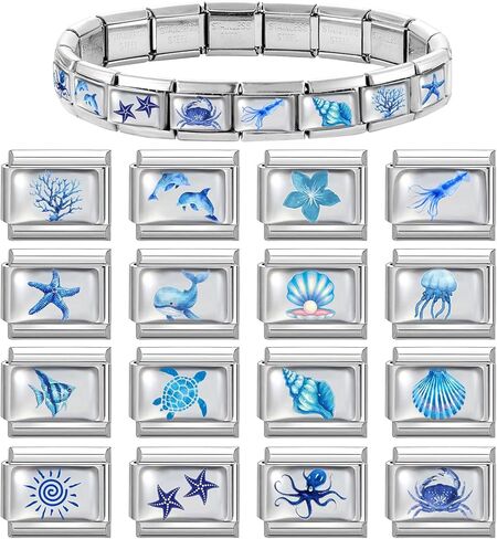 papasgix Italian Charm Bracelet Charms Silver Set Links Bulk with Opening Tool 9mm Italian Charms Blue Ocean Italian Modular Bracelet Links Handmade DIY Jewelry Sea Turtle Crab in Saudi Arabia