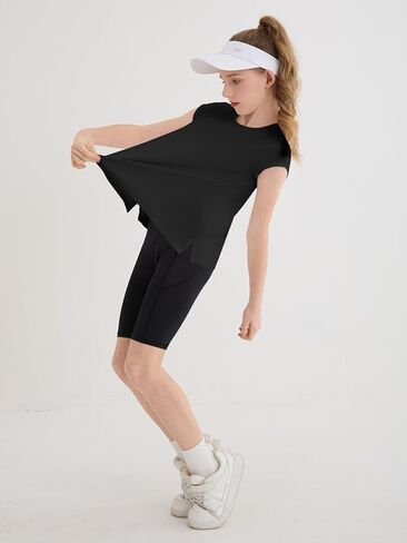Haloumoning Girls Cap Sleeve Athletic Shirts Kids Summer Crewneck Oversized Workout Tops Gym Yoga Tees 5-14 Years in Saudi Arabia