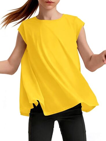 Haloumoning Girls Cap Sleeve Athletic Shirts Kids Summer Crewneck Oversized Workout Tops Gym Yoga Tees 5-14 Years in Saudi Arabia