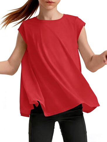 Haloumoning Girls Cap Sleeve Athletic Shirts Kids Summer Crewneck Oversized Workout Tops Gym Yoga Tees 5-14 Years in Saudi Arabia