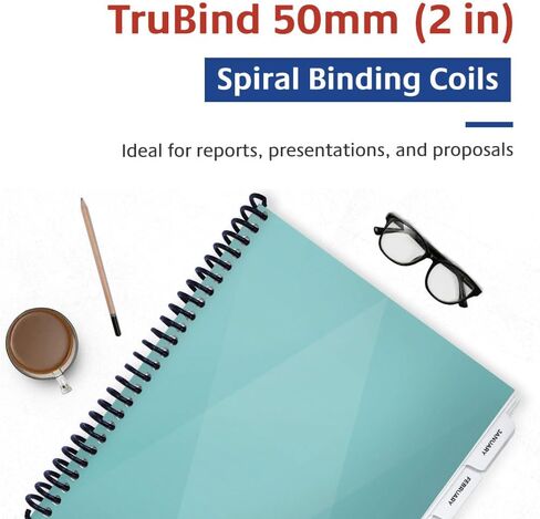 TruBind Binding Spines/Spirals/Coils - 50mm (2 inches) - 440 Sheet Capacity - 4 to 1 Pitch - Various Colors - 25 per Box in Saudi Arabia