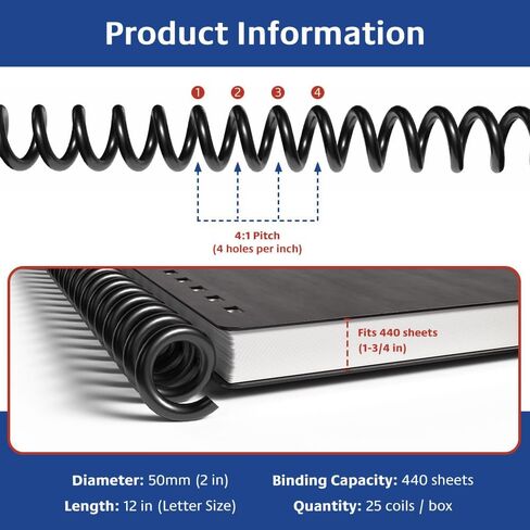TruBind Binding Spines/Spirals/Coils - 50mm (2 inches) - 440 Sheet Capacity - 4 to 1 Pitch - Various Colors - 25 per Box in Saudi Arabia