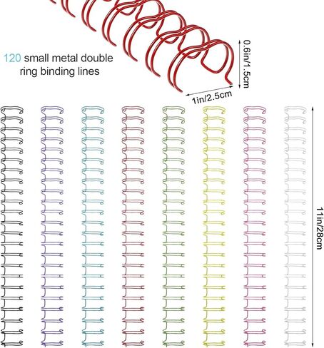 120 Pcs Small Metal Double Loop Binding Wires, 8 Colors Binding Spines Combs Ring Coils Cinch Book Bindings Wire Spiral Notebook Maker, 9/16" 23 Holes, 2:1 Pitch (8 Colors) in Saudi Arabia