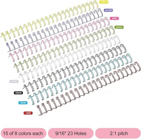 120 Pcs Small Metal Double Loop Binding Wires, 8 Colors Binding Spines Combs Ring Coils Cinch Book Bindings Wire Spiral Notebook Maker, 9/16" 23 Holes, 2:1 Pitch (8 Colors) in Saudi Arabia