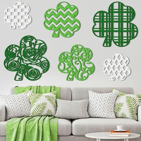 CroBlissful 6 Pcs St. Patrick's Day Shamrock Wall Decor Irish Wooden Wall Art Shamrock Wooden Sign with Hook St. Patrick's Day Hanging Decoration for Home Farmhouse Sculpture Indoor Outdoor in Saudi Arabia