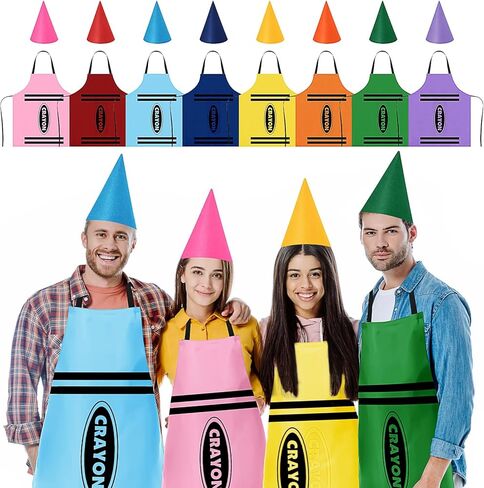 8 Set Crayon Themed Costume for Adults,Color Crayon Apron and Gnome Cone Hats Funny Outfit for Men Women Party,Fancy Dress Group Cosplay & Carnival Costume in Saudi Arabia