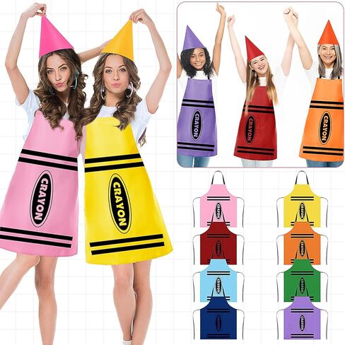 8 Set Crayon Themed Costume for Adults,Color Crayon Apron and Gnome Cone Hats Funny Outfit for Men Women Party,Fancy Dress Group Cosplay & Carnival Costume in Saudi Arabia