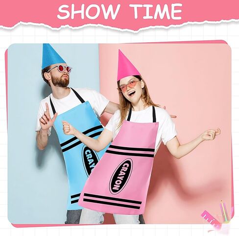 8 Set Crayon Themed Costume for Adults,Color Crayon Apron and Gnome Cone Hats Funny Outfit for Men Women Party,Fancy Dress Group Cosplay & Carnival Costume in Saudi Arabia