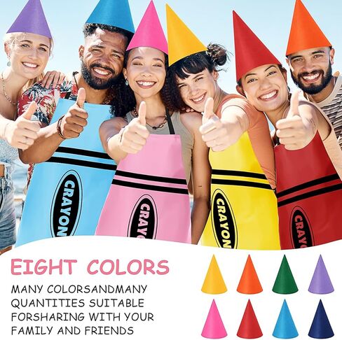 8 Set Crayon Themed Costume for Adults,Color Crayon Apron and Gnome Cone Hats Funny Outfit for Men Women Party,Fancy Dress Group Cosplay & Carnival Costume in Saudi Arabia