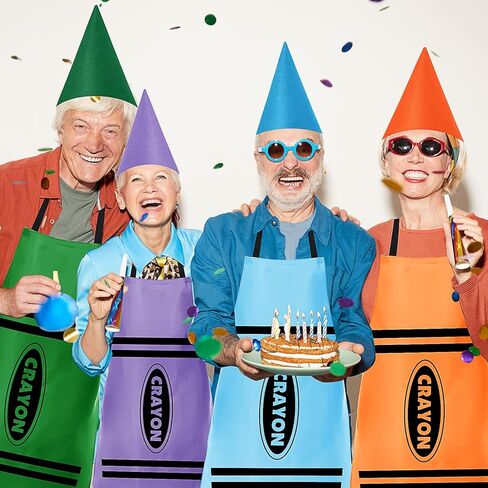 8 Set Crayon Themed Costume for Adults,Color Crayon Apron and Gnome Cone Hats Funny Outfit for Men Women Party,Fancy Dress Group Cosplay & Carnival Costume in Saudi Arabia
