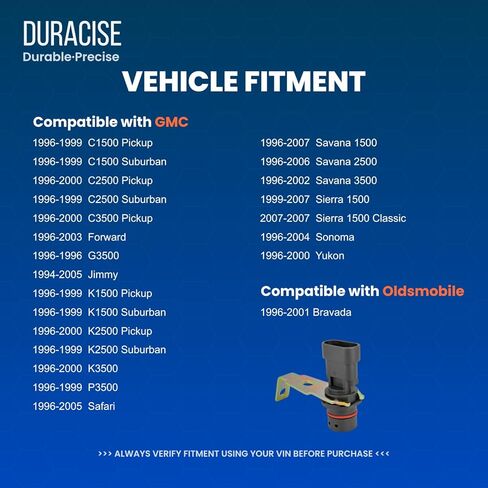 مستشعر موضع العمود المرفقي للمحرك من DURACISE متوافق مع 1999-2007 شيفروليه سيلفرادو 1500، تاهو، سوبربان، بليزر، أسترو وجي إم سي سييرا 1500، يوكون، جيمي، سفاري، سونوما | تصنيع المعدات الأصلية #12596851، 10456042 in Kuwait