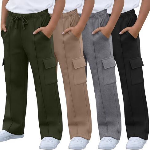 4 Pack Boy's Cargo Sweatpants Drawstring Elastic Waist Athletic Baggy Pants Casual Workout Joggers with 4 Pockets in Saudi Arabia