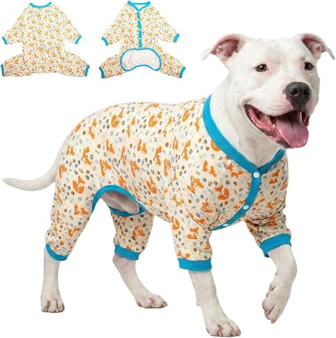 Lovinpet Pitbull Jammies للكلاب الكبيرة ، نسيج فانيل خفيف الوزن ، طباعة ثعلب تان ، بذلة الكلب الكبيرة ، قميص حماية للأشعة فوق البنفسجية ، من السهل ارتداء ملابس الكلاب الكبيرة الرائعة ، 3XL in Saudi Arabia