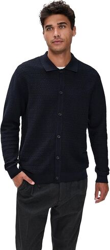 NN07 Men's Navi Cotton Full Button Sweater in Kuwait