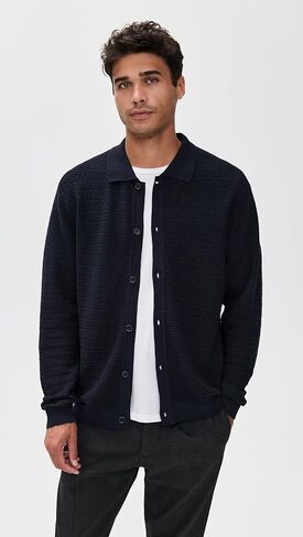 NN07 Men's Navi Cotton Full Button Sweater in Kuwait