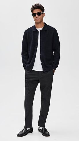 NN07 Men's Navi Cotton Full Button Sweater in Kuwait
