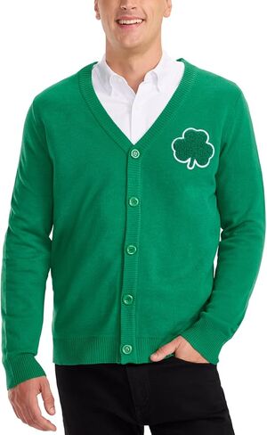 Tipsy Elves St. Patrick’s Day Men’s Cardigan - Soft Knit Button-Up Sweater, Green - Lucky St Paddy’s Party Outfit in Saudi Arabia